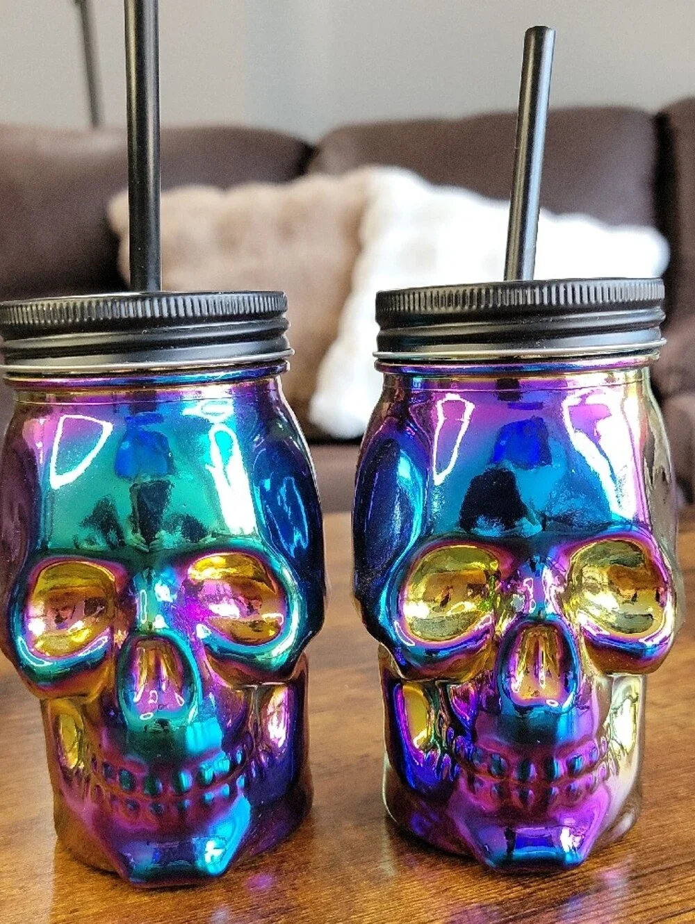 Halloween Skull Sippers Set Iridescent Multi-Color (2 Pack)